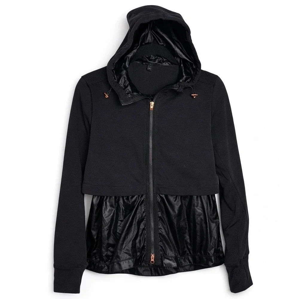 Athleta Mixed Media Zip Hoodie Black Size Small‎ Lightweight Athleisure Jacket